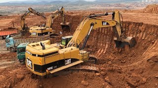 Caterpillar 365C Excavator Loading Trucks And Operator View [upl. by Philips]