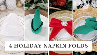 4 Holiday Napkin Folding Ideas Easy Christmas DIY [upl. by Ahsitruc]