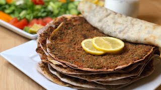 Lahmajun recipe Armenian Lahmajoun لحم بعجين [upl. by Yerac]