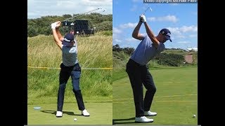 Justin Thomas golf swing  Long Iron faceon amp downtheline July 2017 [upl. by Azzil601]